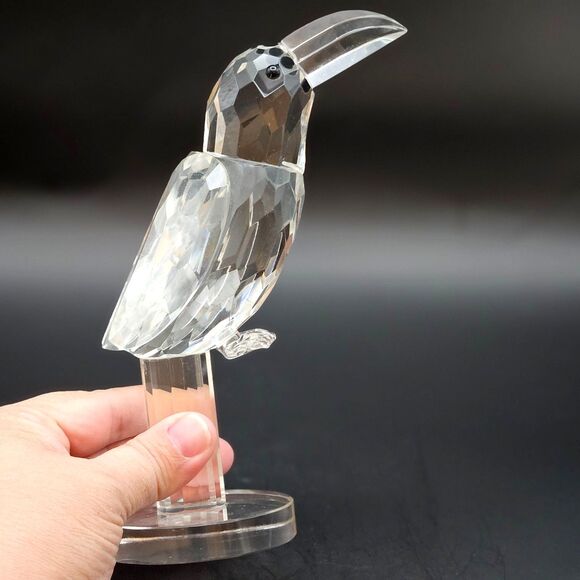 Crystal Clear Glass Bird Toucan Parrot Figurine Paperweight Facet Cuts Vintage - Picture 2 of 12